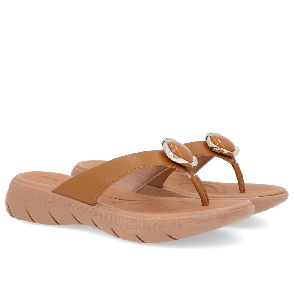 Chinelo Plataforma Couro Marrom Detalhe Enfeite Marrom 2