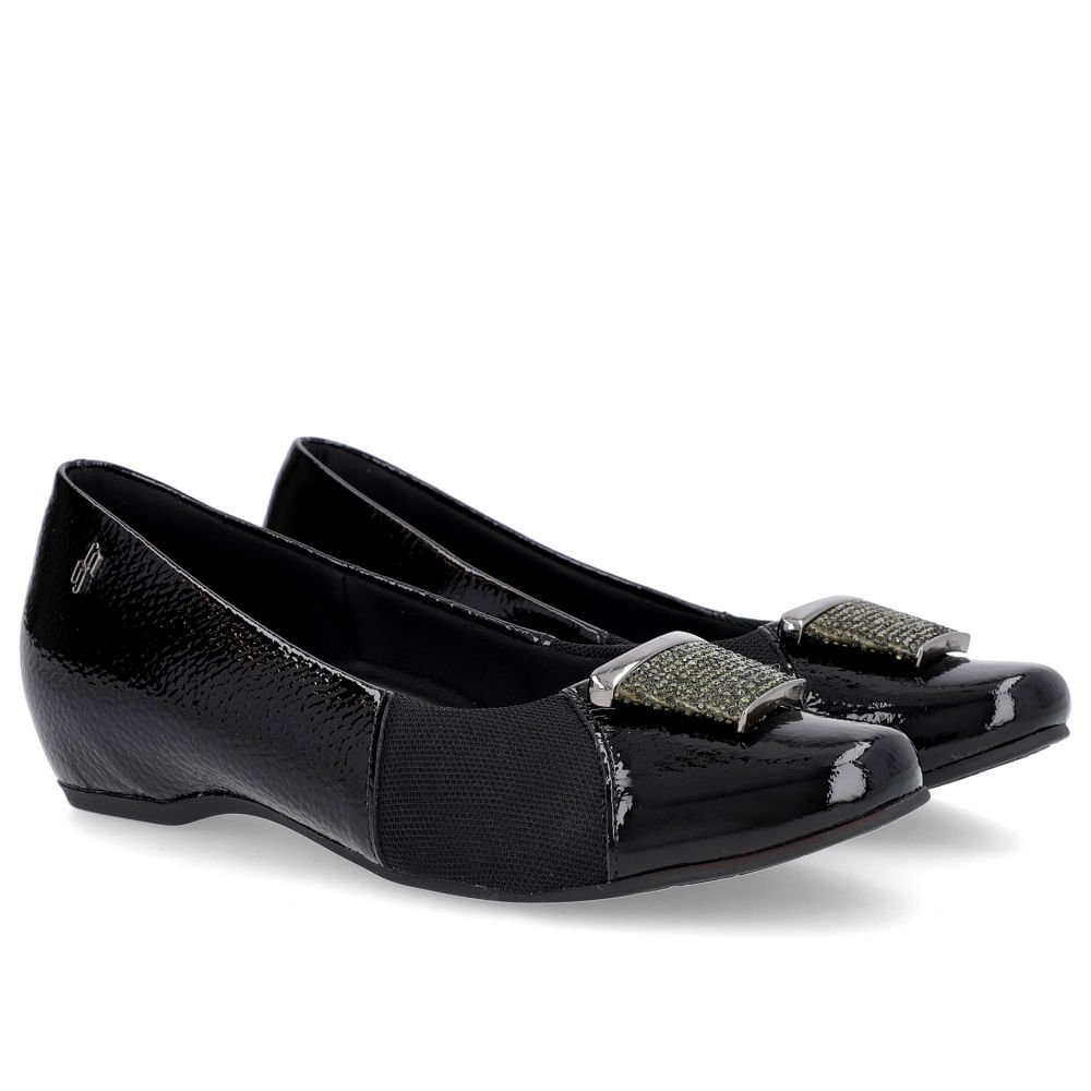 Sapatilha Preto Couro Verniz Enfeite Brilho Preto 2