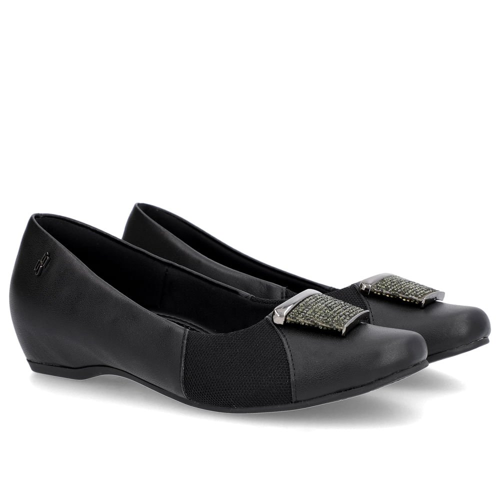 Sapatilha Preto Couro Enfeite Brilho Preto 2