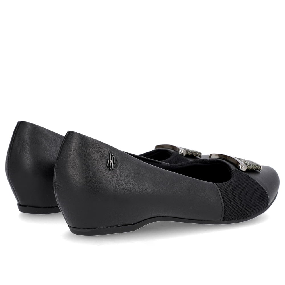Sapatilha Preto Couro Enfeite Brilho Preto 3