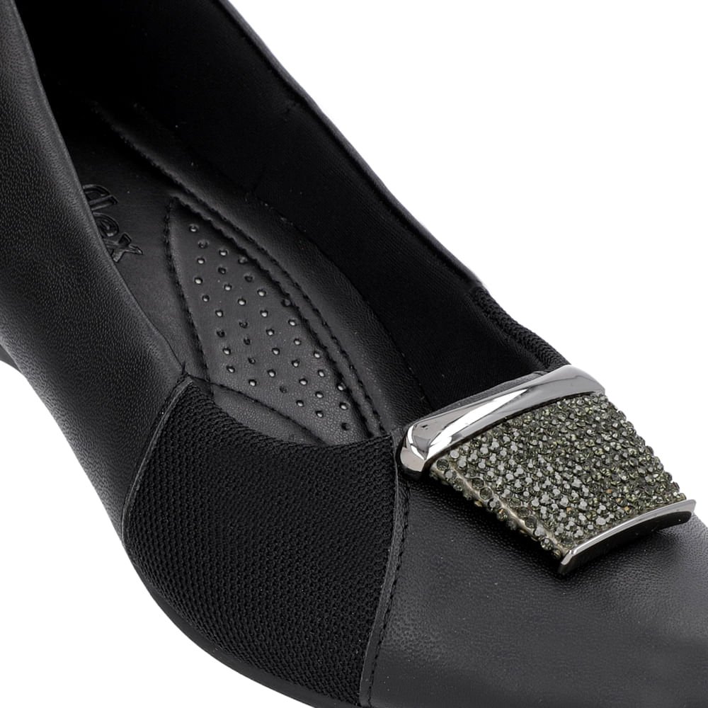 Sapatilha Preto Couro Enfeite Brilho Preto 4