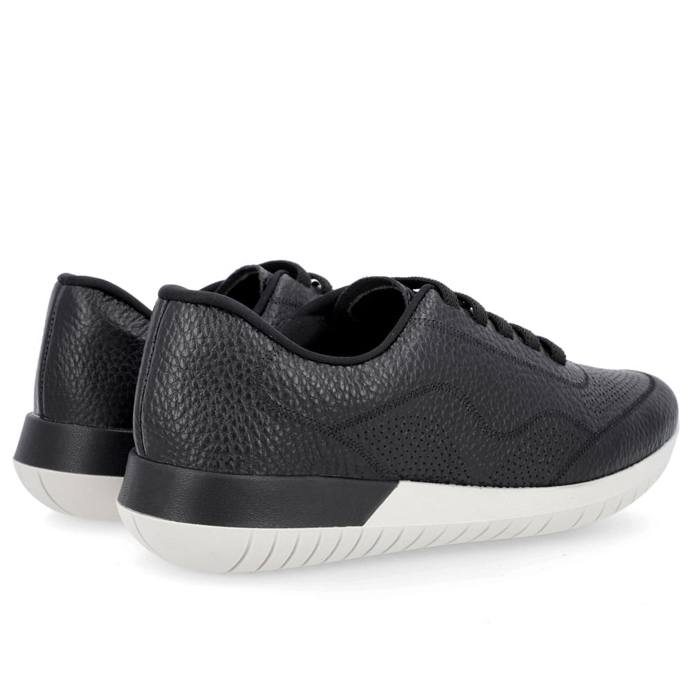 Tênis Casual Preto Couro Cadarço Elástico Preto 3