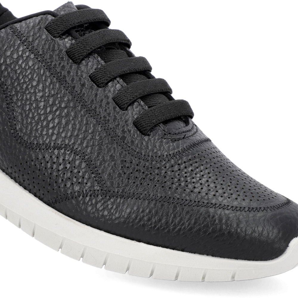 Tênis Casual Preto Couro Cadarço Elástico Preto 4