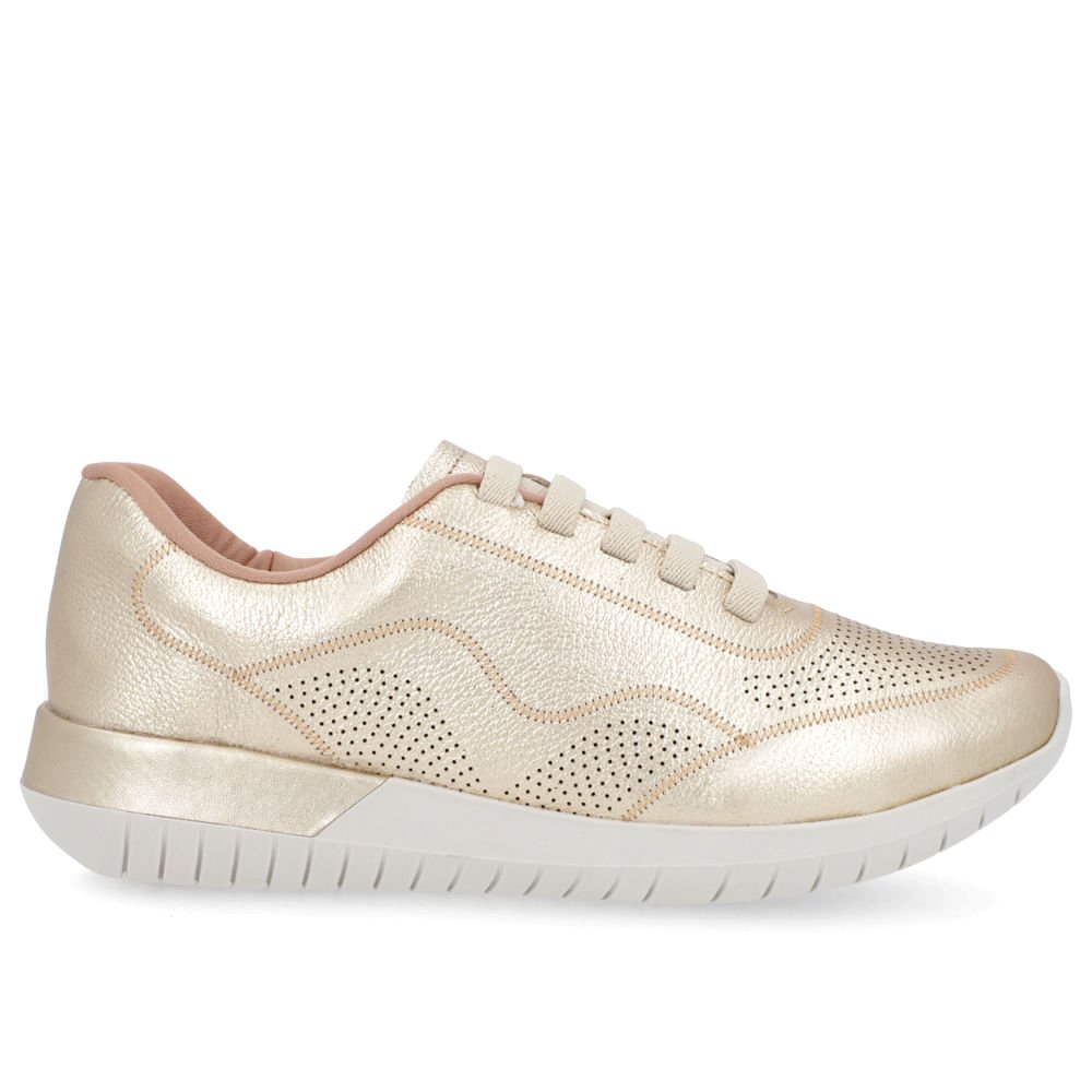 Tênis Casual Dourado Couro Cadarço Elástico