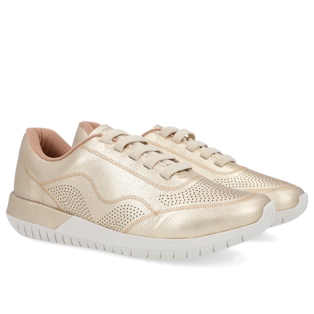 Tênis Casual Dourado Couro Cadarço Elástico Dourado 2