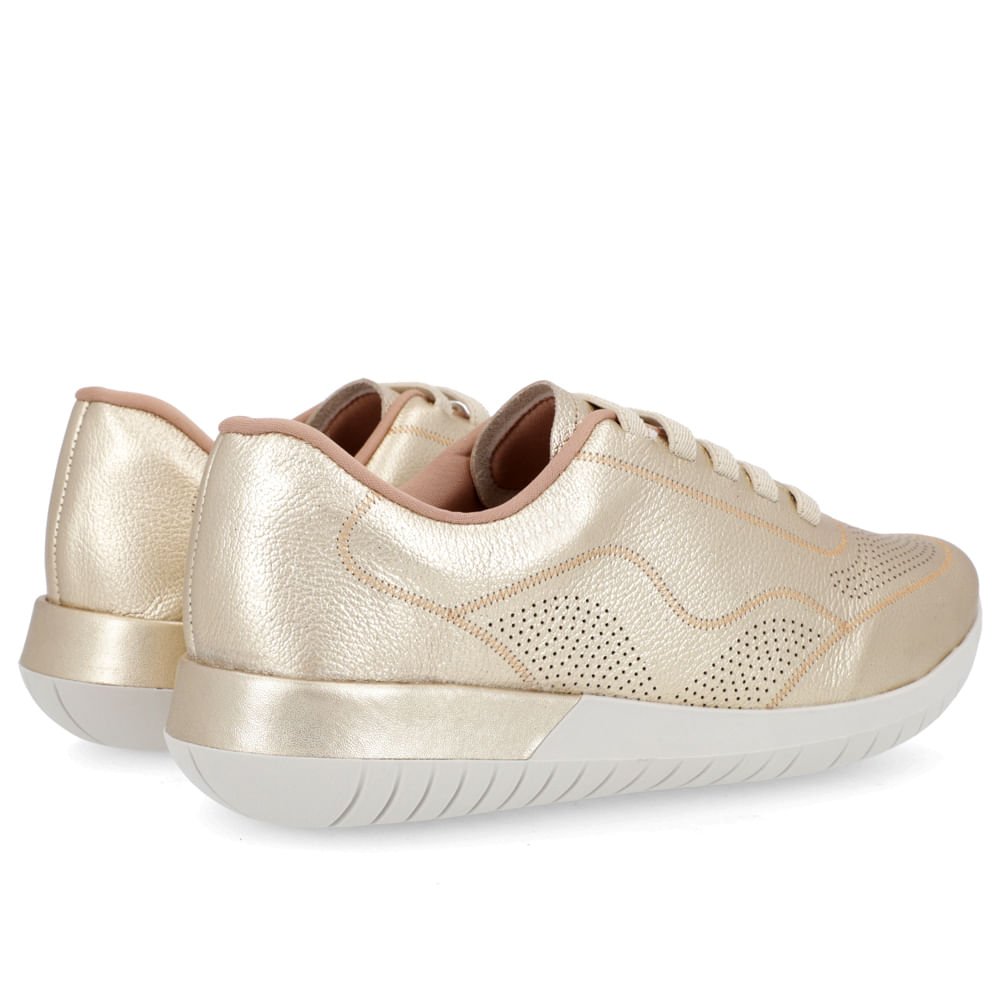 Tênis Casual Dourado Couro Cadarço Elástico Dourado 3