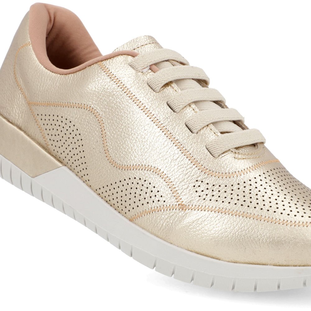 Tênis Casual Dourado Couro Cadarço Elástico Dourado 4