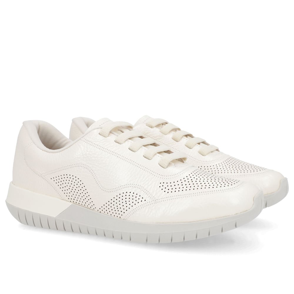 Tênis Casual Off-White Couro Cadarço Elástico Branco 2