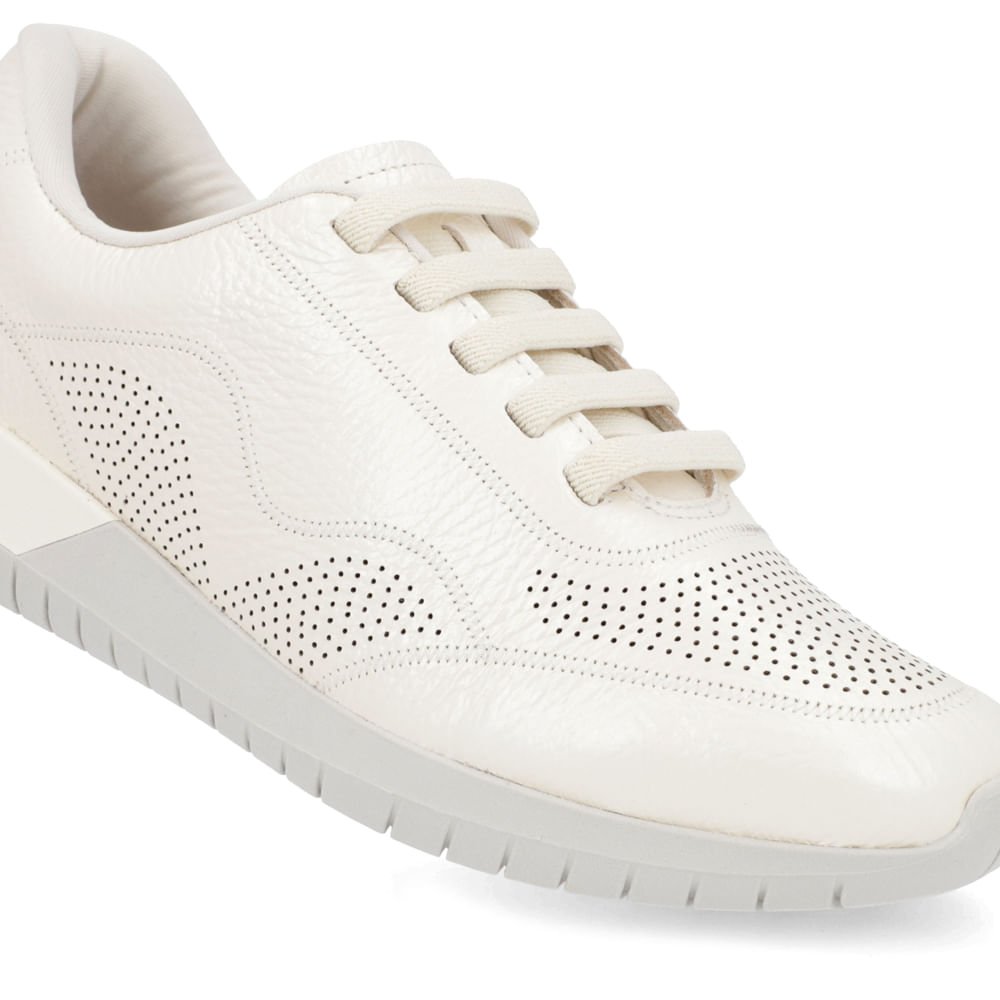 Tênis Casual Off-White Couro Cadarço Elástico Branco 4