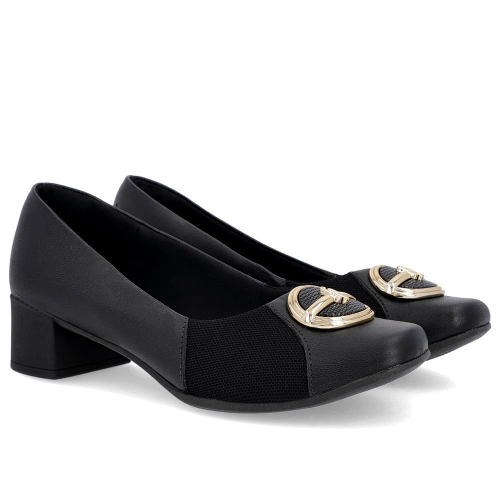 Scarpin Preto Couro Detalhe Tecido Enfeite Preto 2