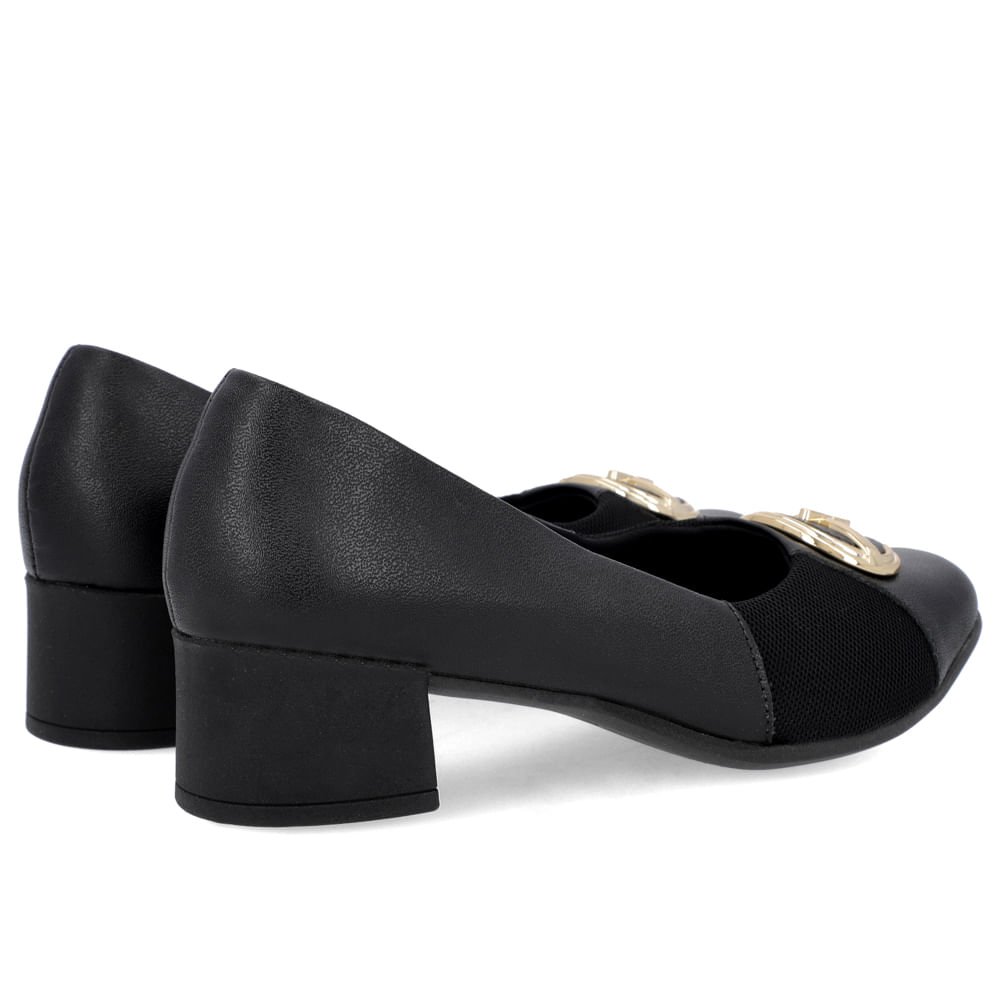 Scarpin Preto Couro Detalhe Tecido Enfeite Preto 3