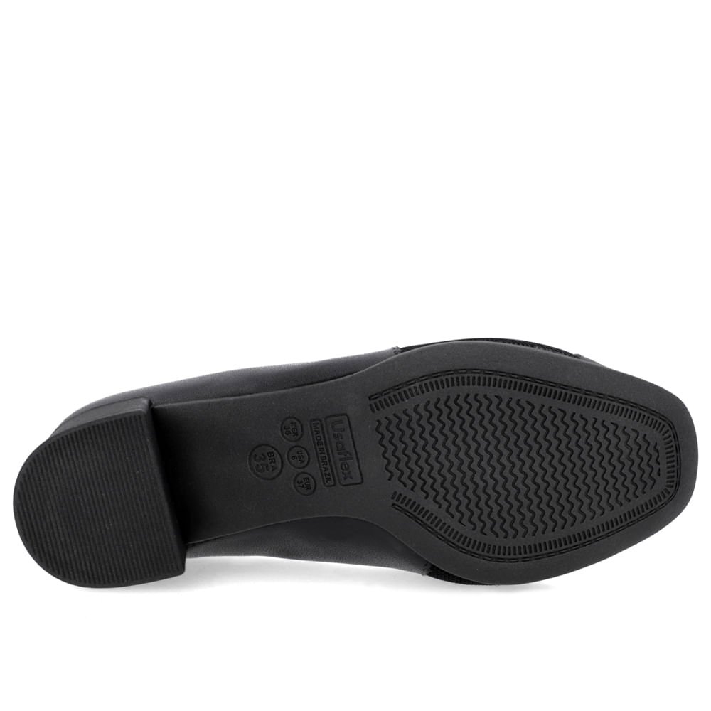 Scarpin Preto Couro Detalhe Tecido Enfeite Preto 5