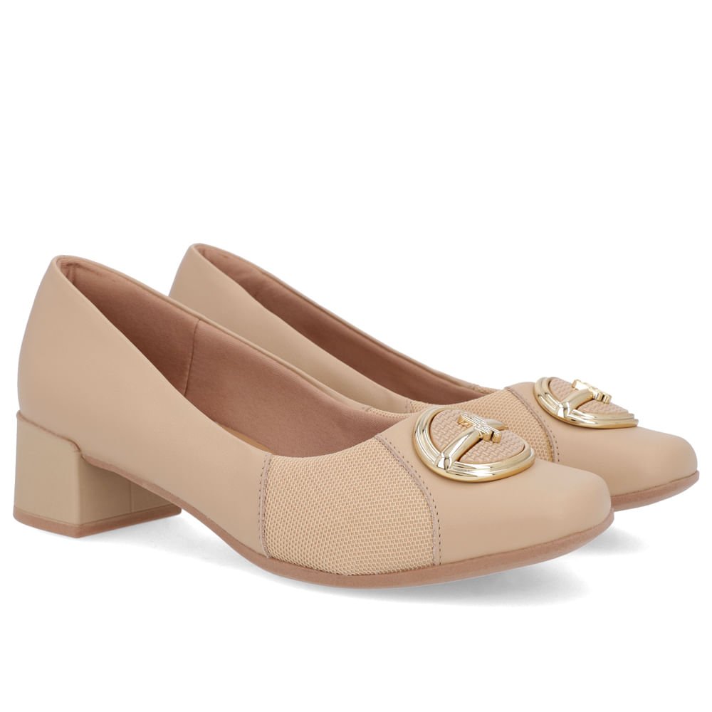 Scarpin Bege Couro Detalhe Tecido Enfeite Bege 2