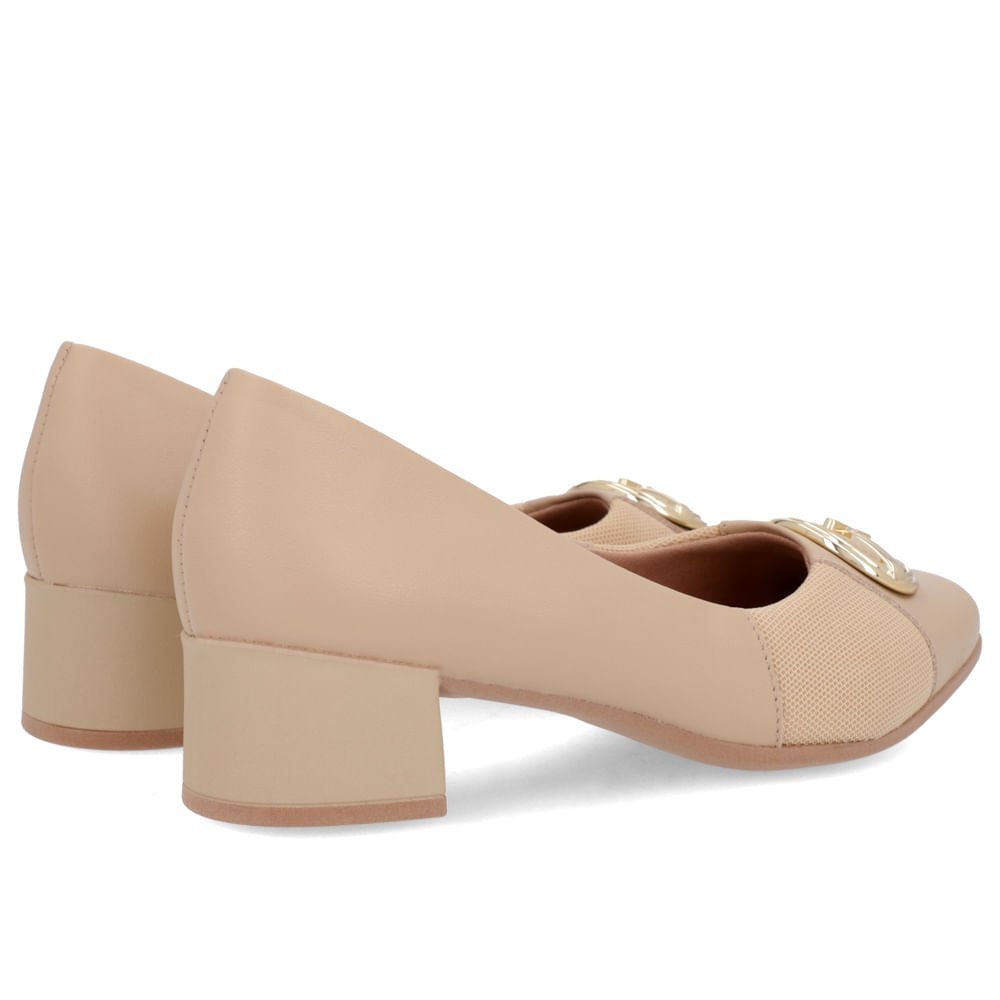 Scarpin Bege Couro Detalhe Tecido Enfeite Bege 3