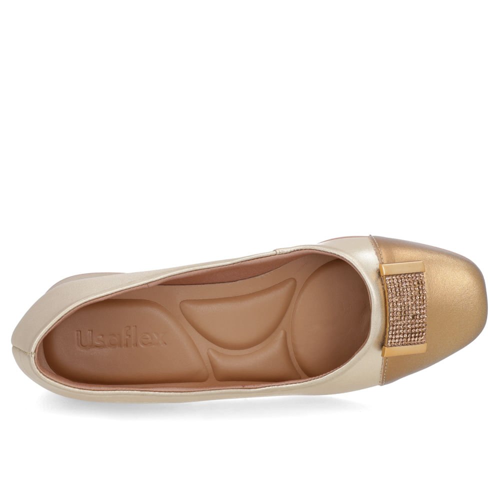 Scarpin Dourado Couro Bico Quadrado Enfeite Dourado 4