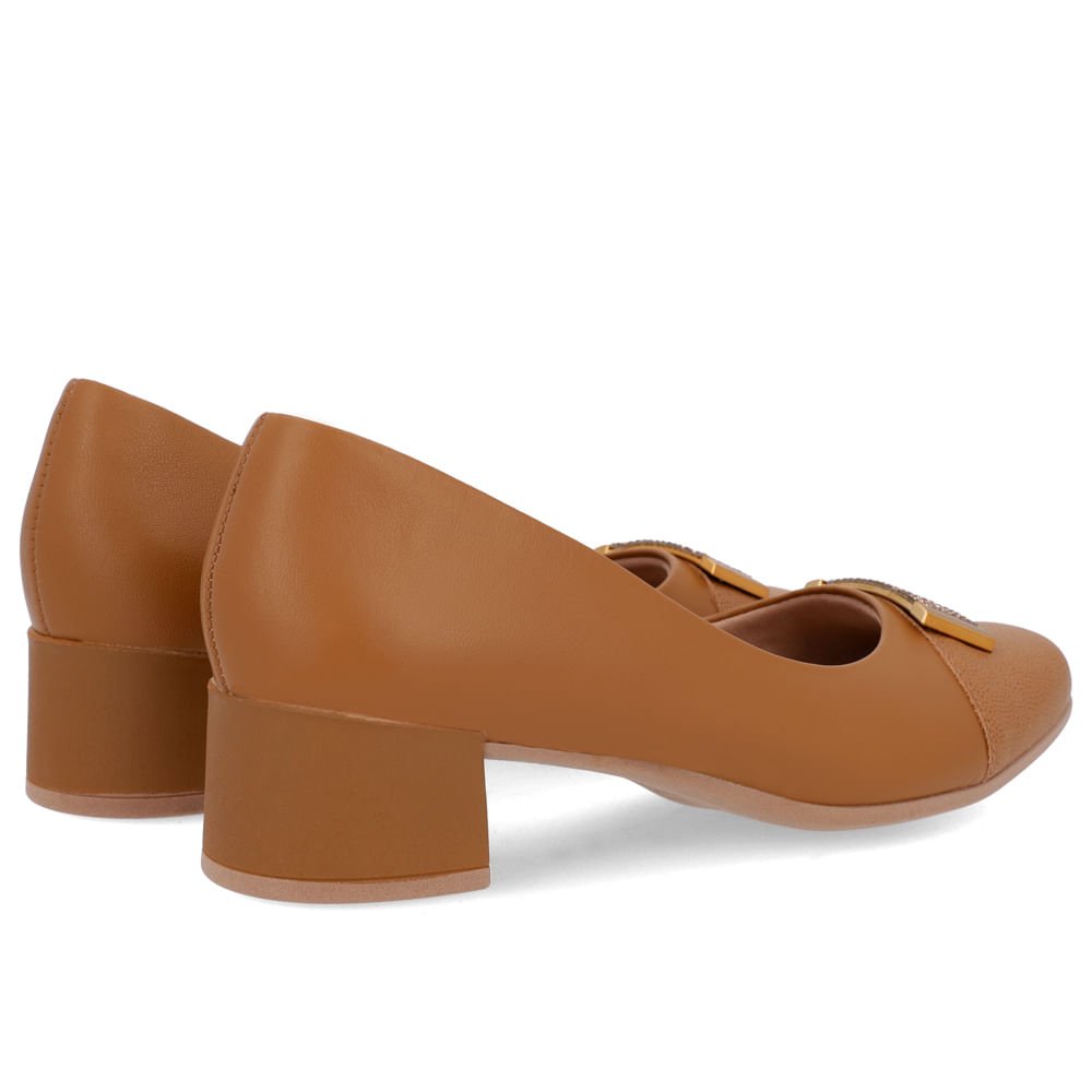 Scarpin Marrom Couro Bico Quadrado Enfeite Marrom 3
