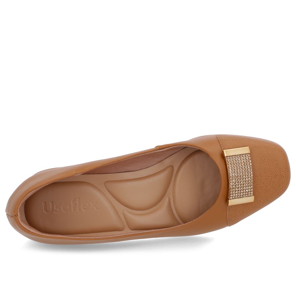 Scarpin Marrom Couro Bico Quadrado Enfeite Marrom 4