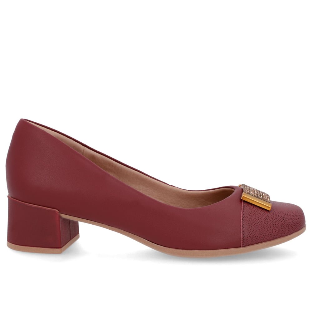 Scarpin Vermelho Couro Bico Quadrado Enfeite