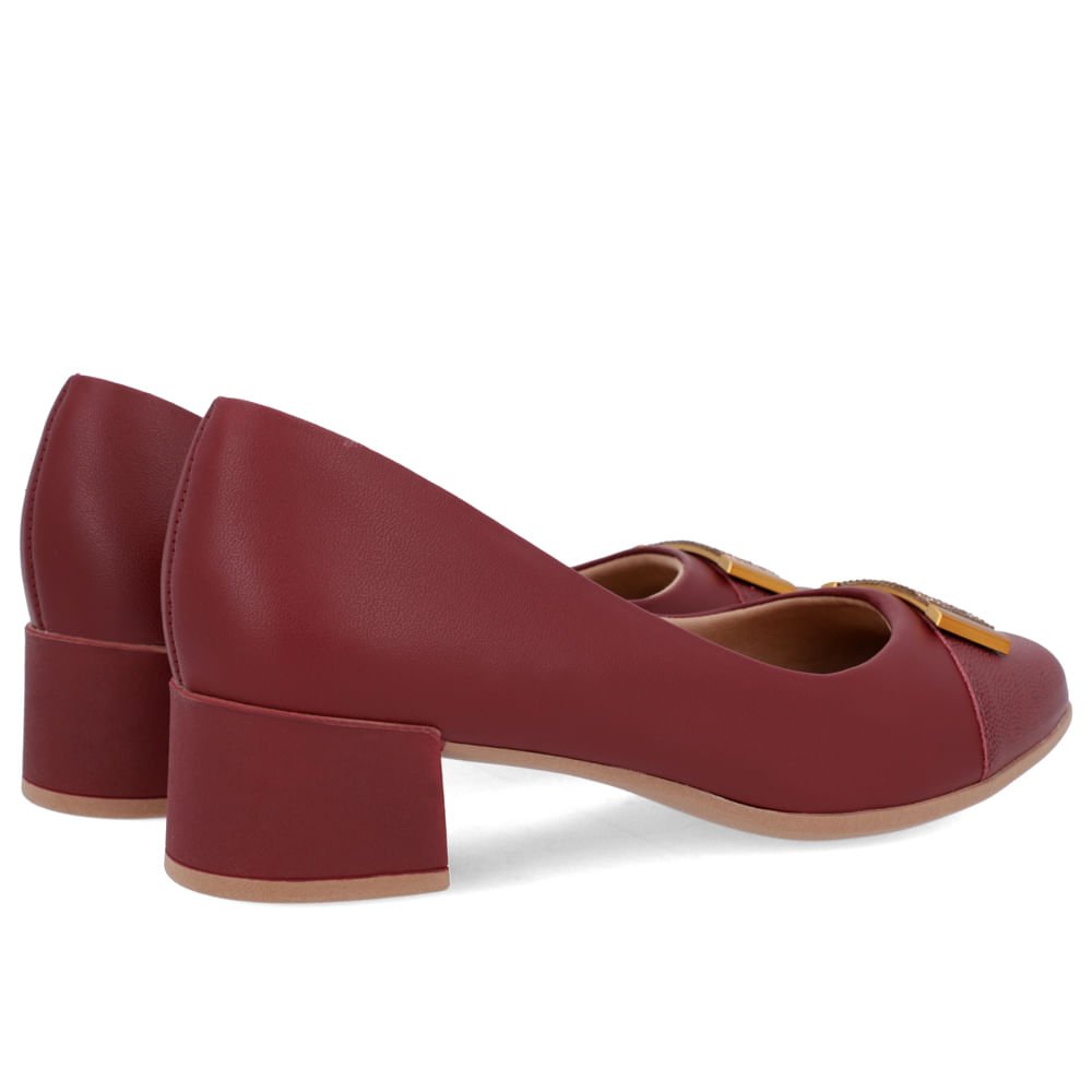 Scarpin Vermelho Couro Bico Quadrado Enfeite Bordô 3
