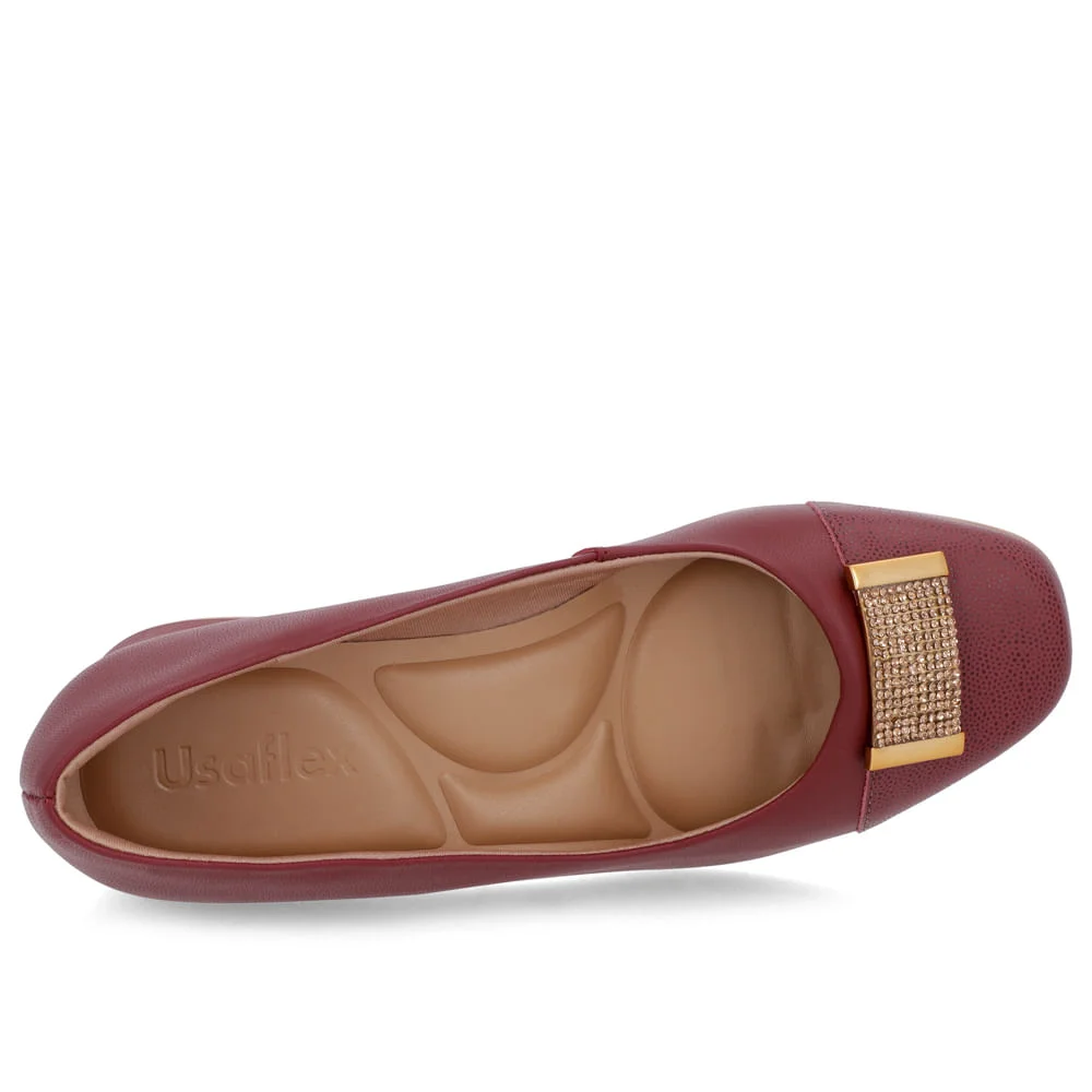 Scarpin Vermelho Couro Bico Quadrado Enfeite Bordô 4