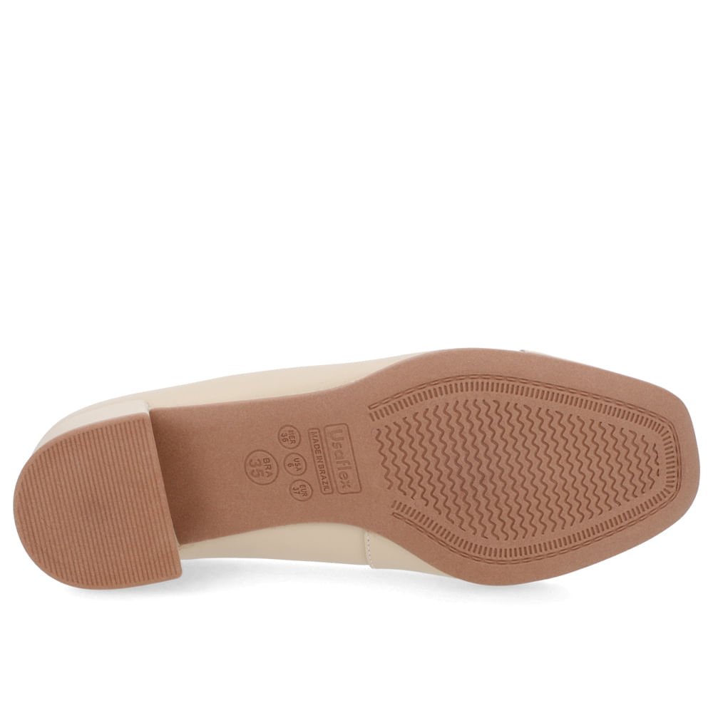 Scarpin Bege Couro Bico Quadrado Enfeite Bege 5
