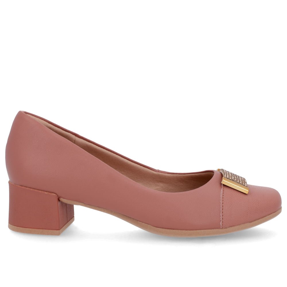 Scarpin Rosa Vintage Couro Bico Quadrado Enfeite