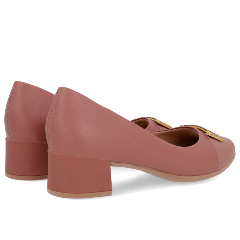Scarpin Rosa Vintage Couro Bico Quadrado Enfeite Rosa 3