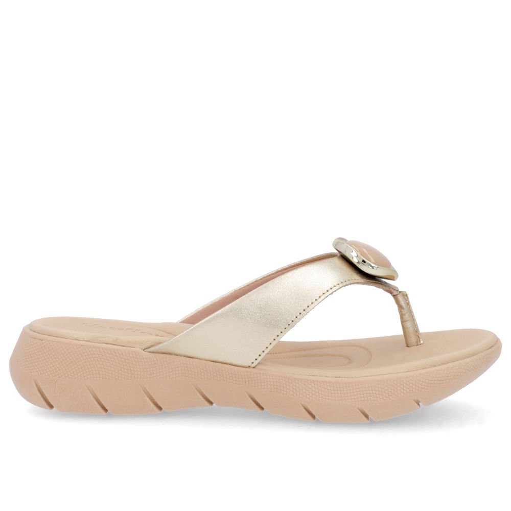 Chinelo Plataforma Couro Dourado Detalhe Enfeite