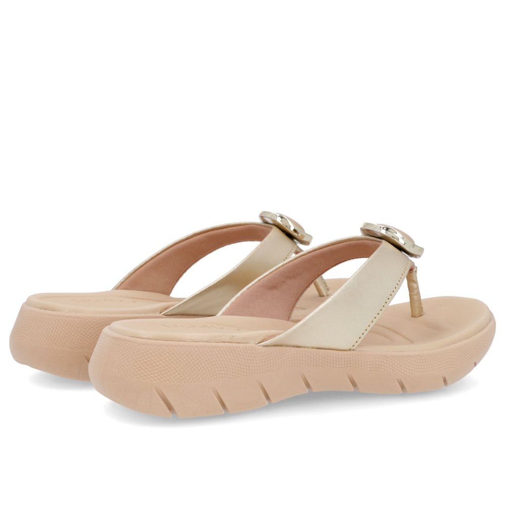 Chinelo Plataforma Couro Dourado Detalhe Enfeite Dourado 3