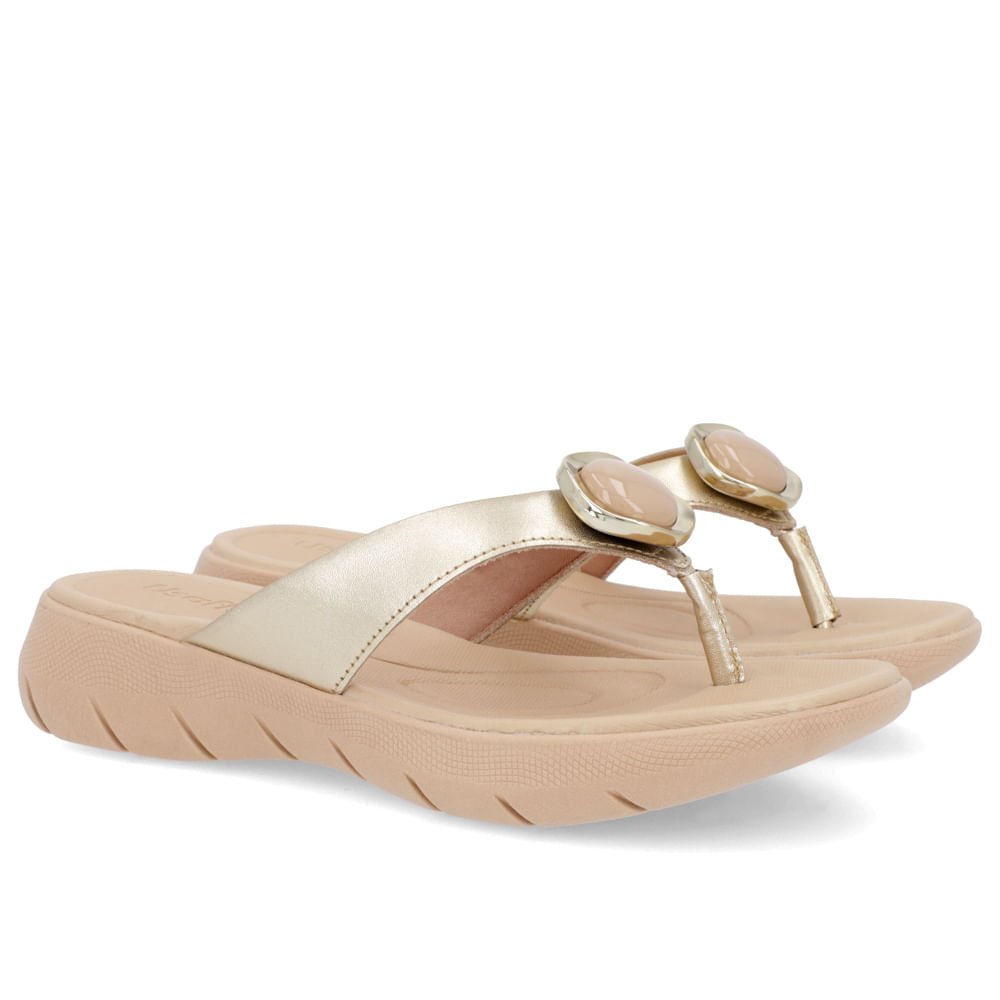 Chinelo Plataforma Couro Dourado Detalhe Enfeite Dourado 2