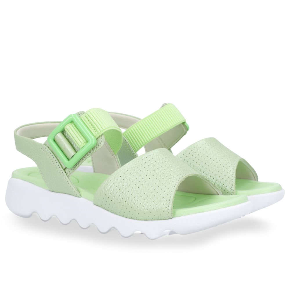 Sandália Verde Perolada Baixa Couro Fivela Verde 2