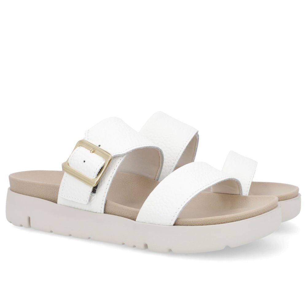 Slide Birken Branca Couro Fivela Branco 2