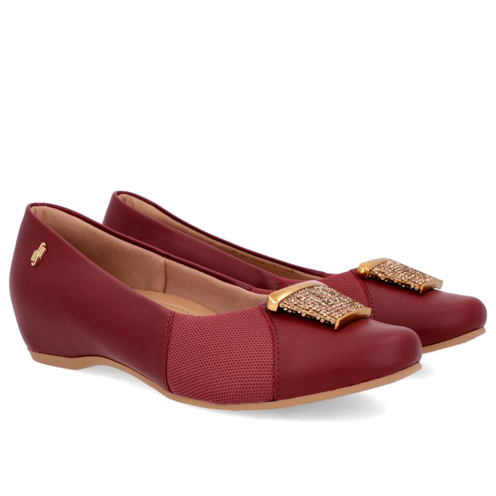 Sapatilha Vermelha Couro Enfeite Brilho Bordô 2