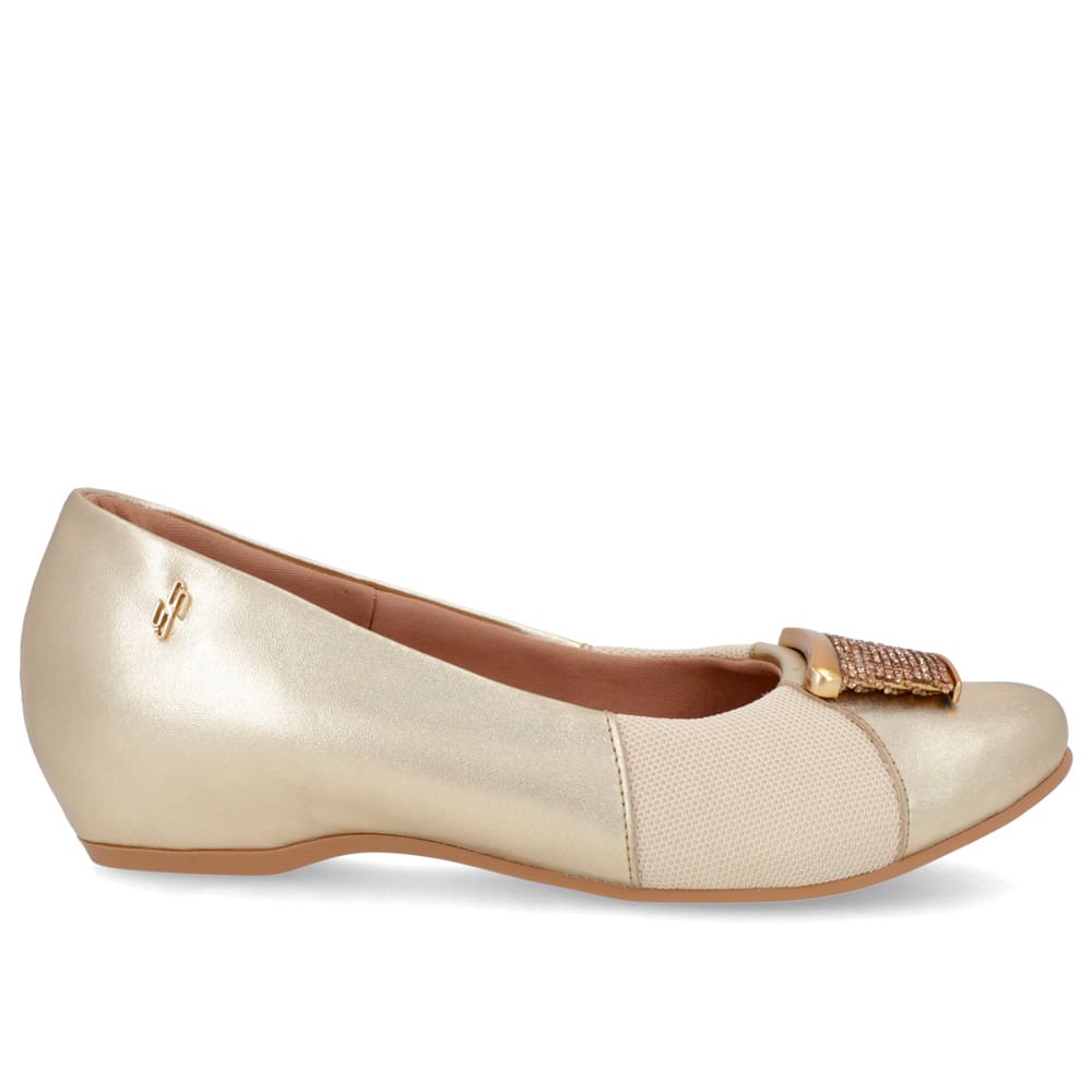 Sapatilha Dourada Couro Verniz Enfeite Brilho Dourado 1