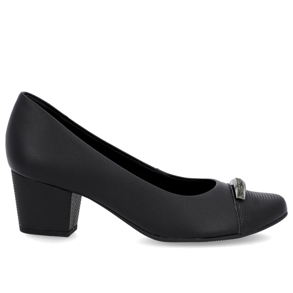 Scarpin Couro Preto Salto Bloco Brilho Preto 1