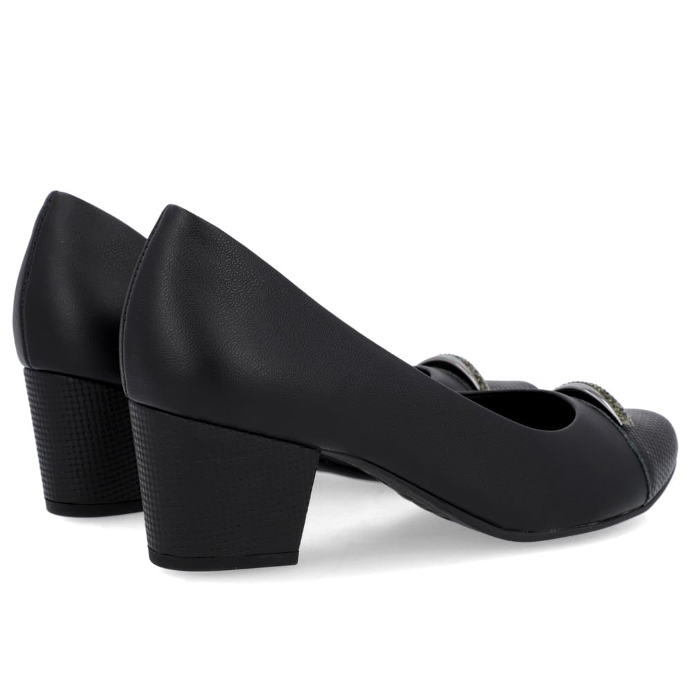 Scarpin Couro Preto Salto Bloco Brilho Preto 3