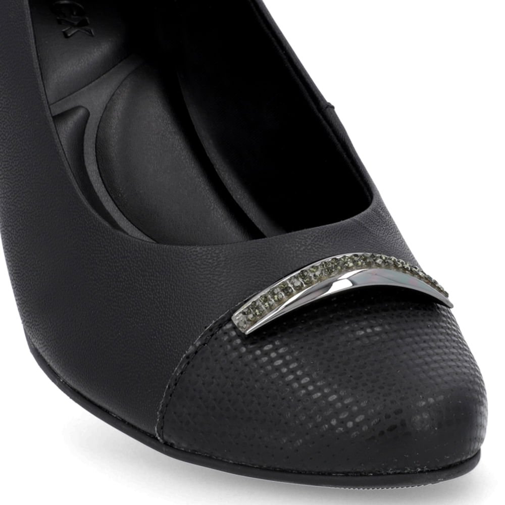 Scarpin Couro Preto Salto Bloco Brilho Preto 4