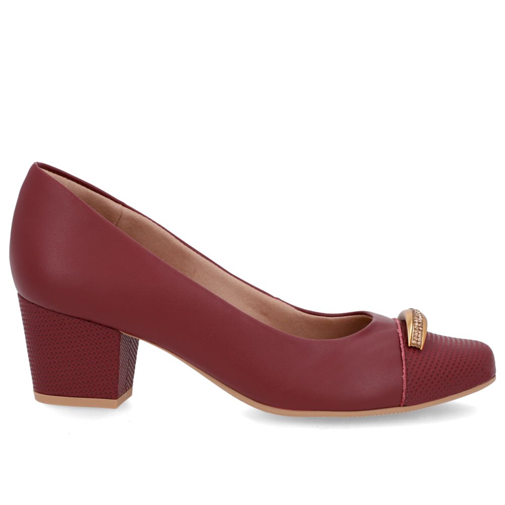 Scarpin Couro Vermelho Salto Bloco Brilho