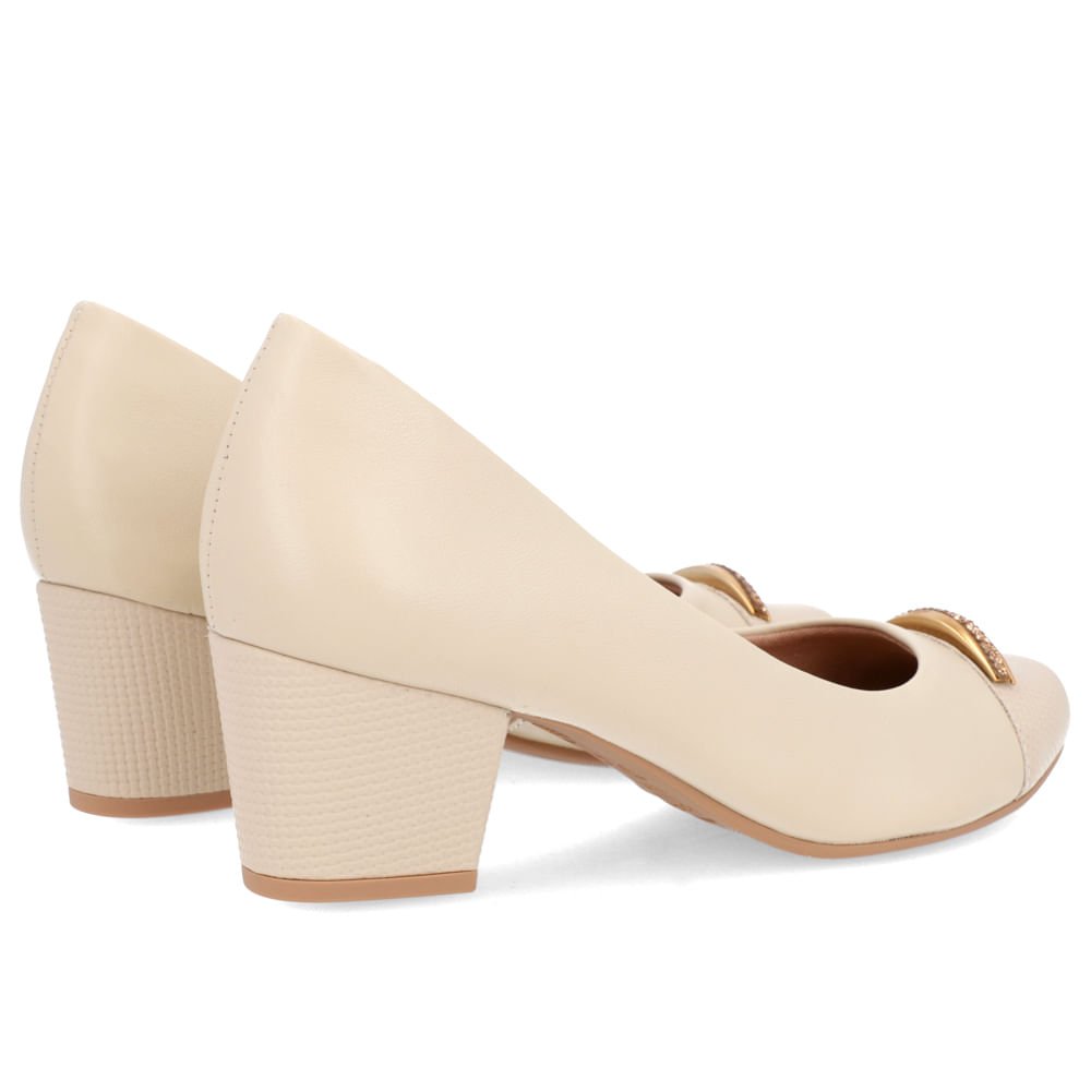 Scarpin Couro Bege Salto Bloco Brilho Bege 3