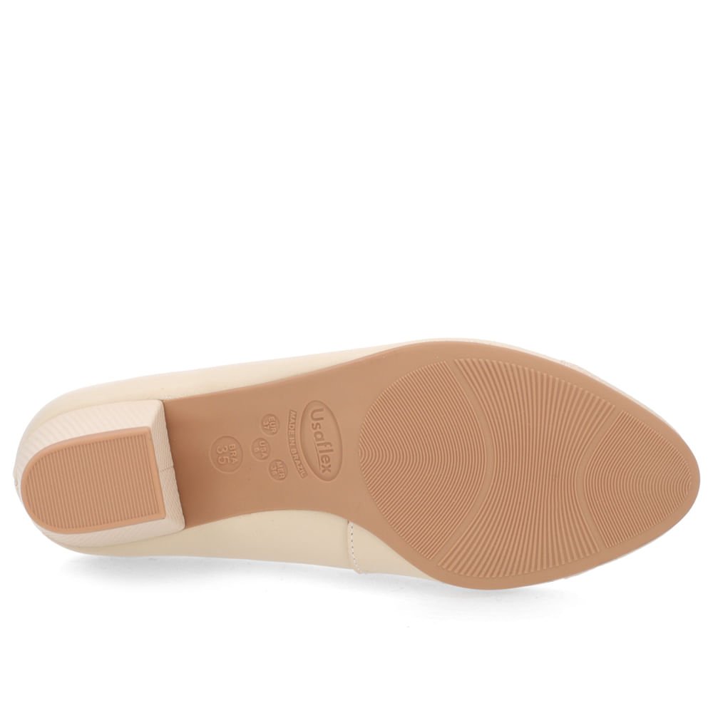 Scarpin Couro Bege Salto Bloco Brilho Bege 5