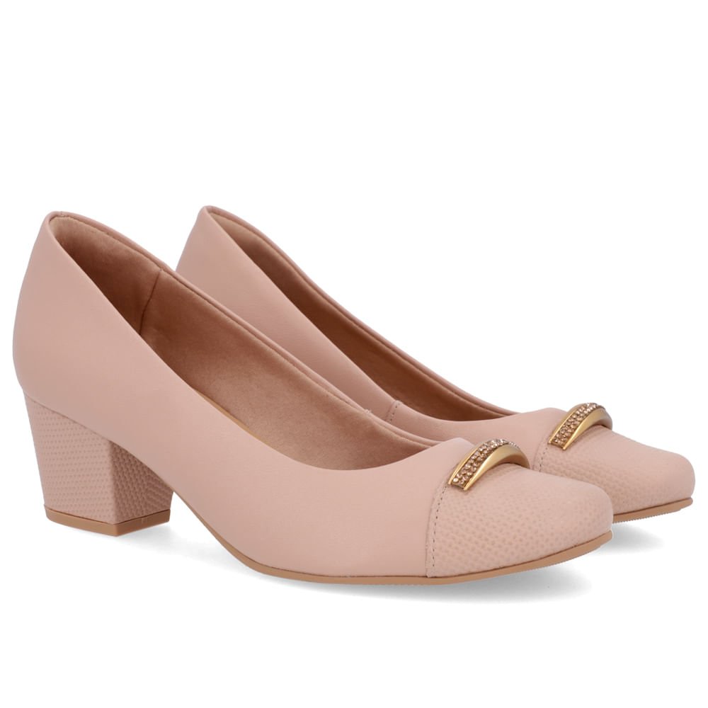 Scarpin Couro Rosa Salto Bloco Brilho Rosa 2
