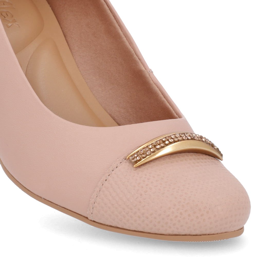 Scarpin Couro Rosa Salto Bloco Brilho Rosa 4