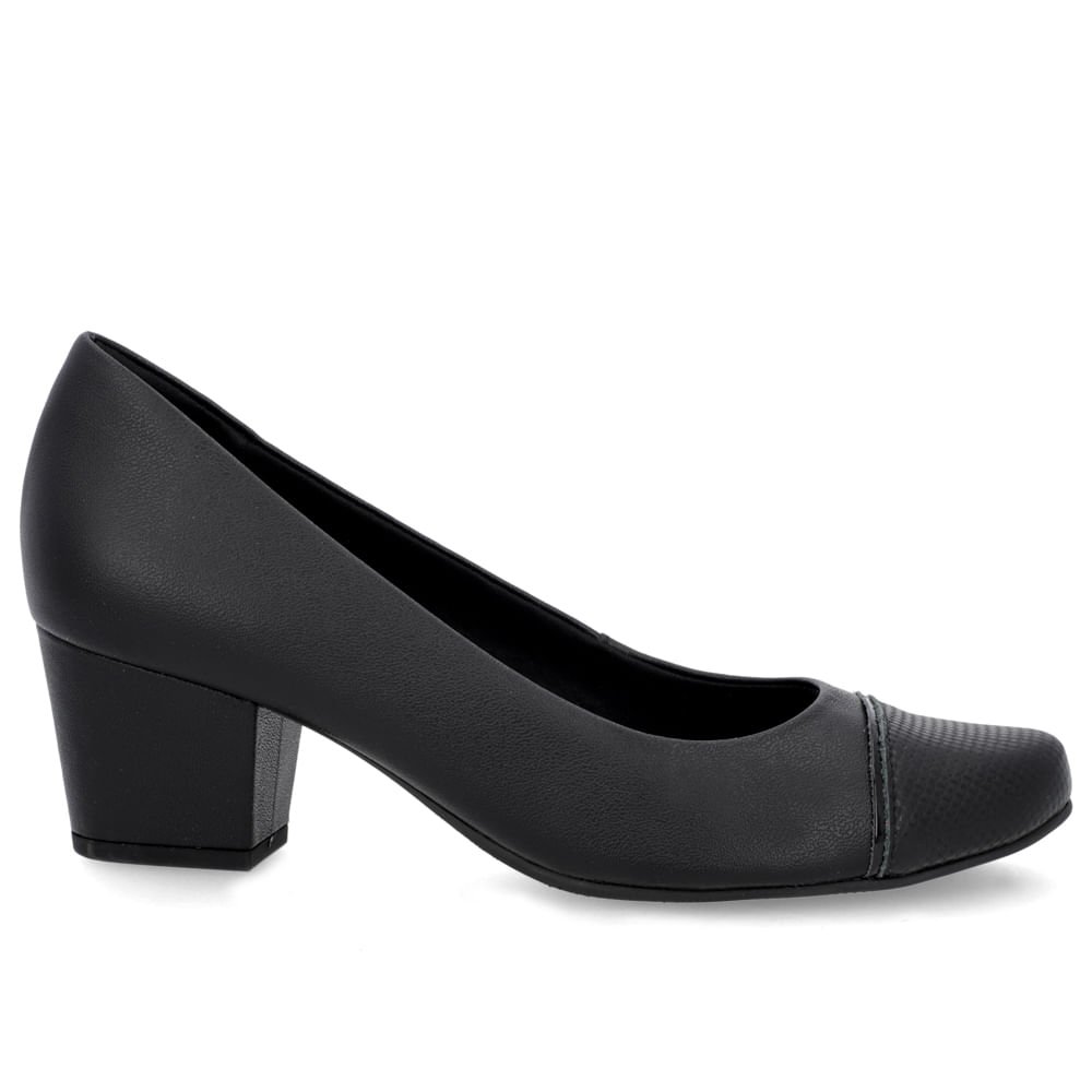 Scarpin Couro Preto Salto Bloco Bico Textura Preto 1