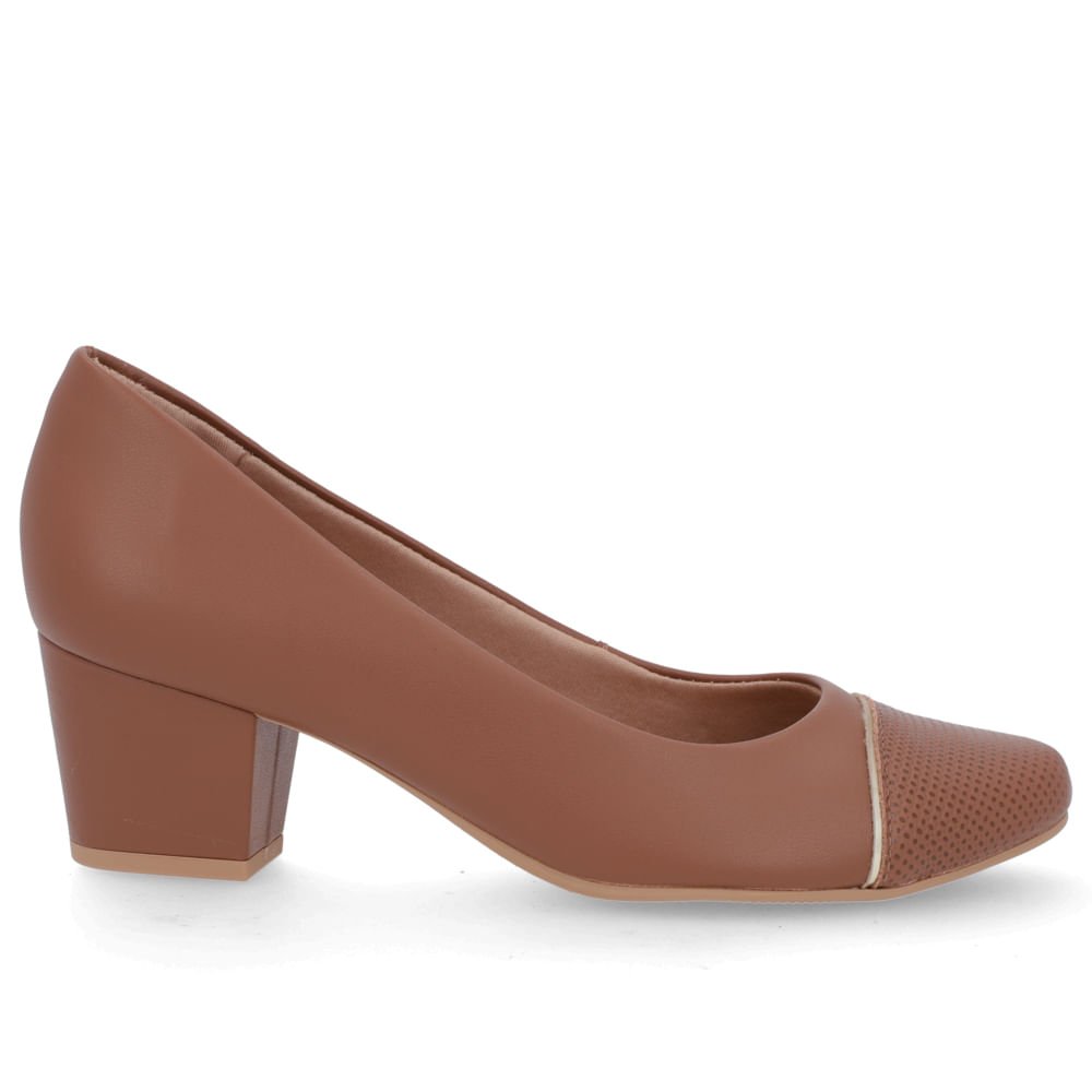 Scarpin Couro Marrom Salto Bloco Bico Textura Marrom 1