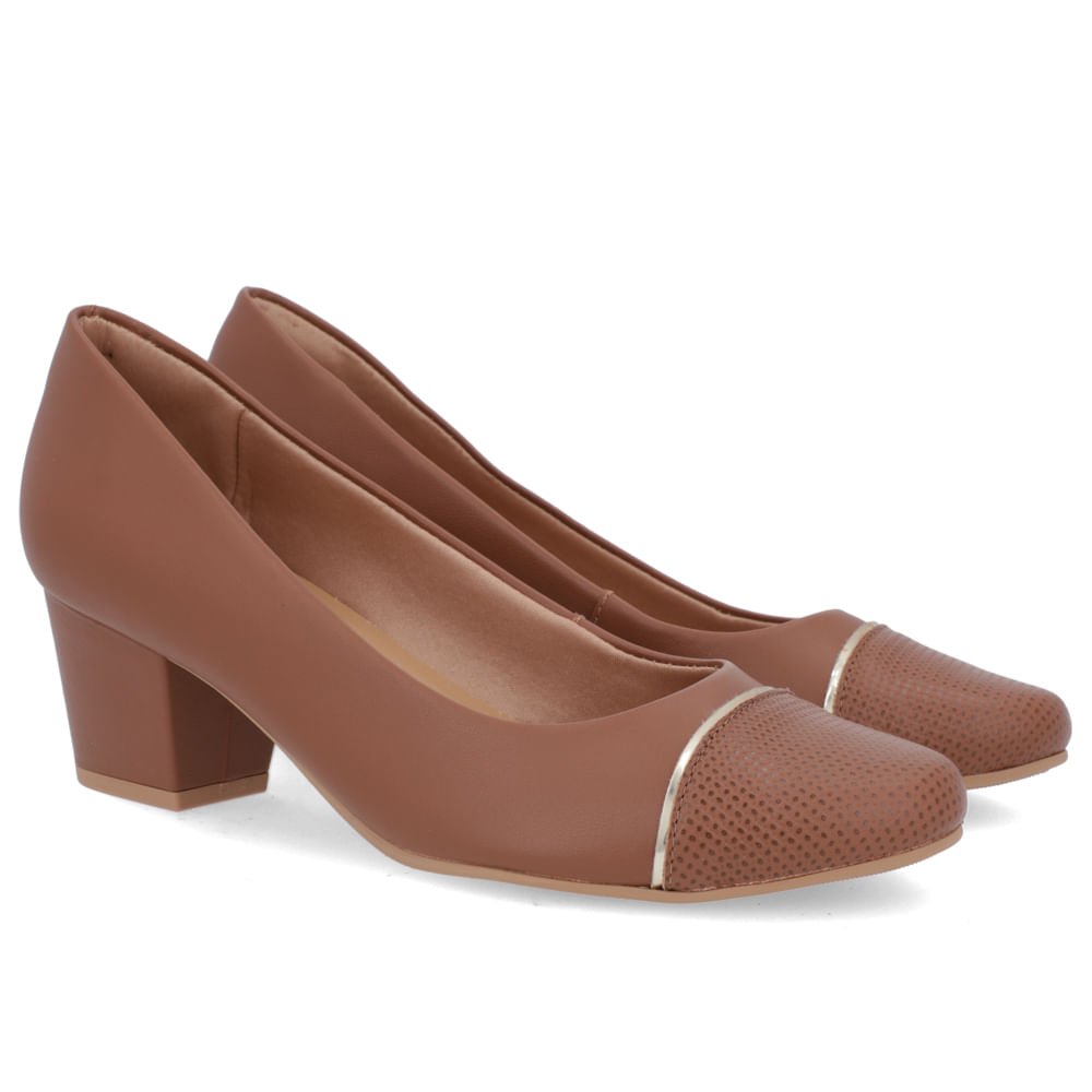 Scarpin Couro Marrom Salto Bloco Bico Textura Marrom 2