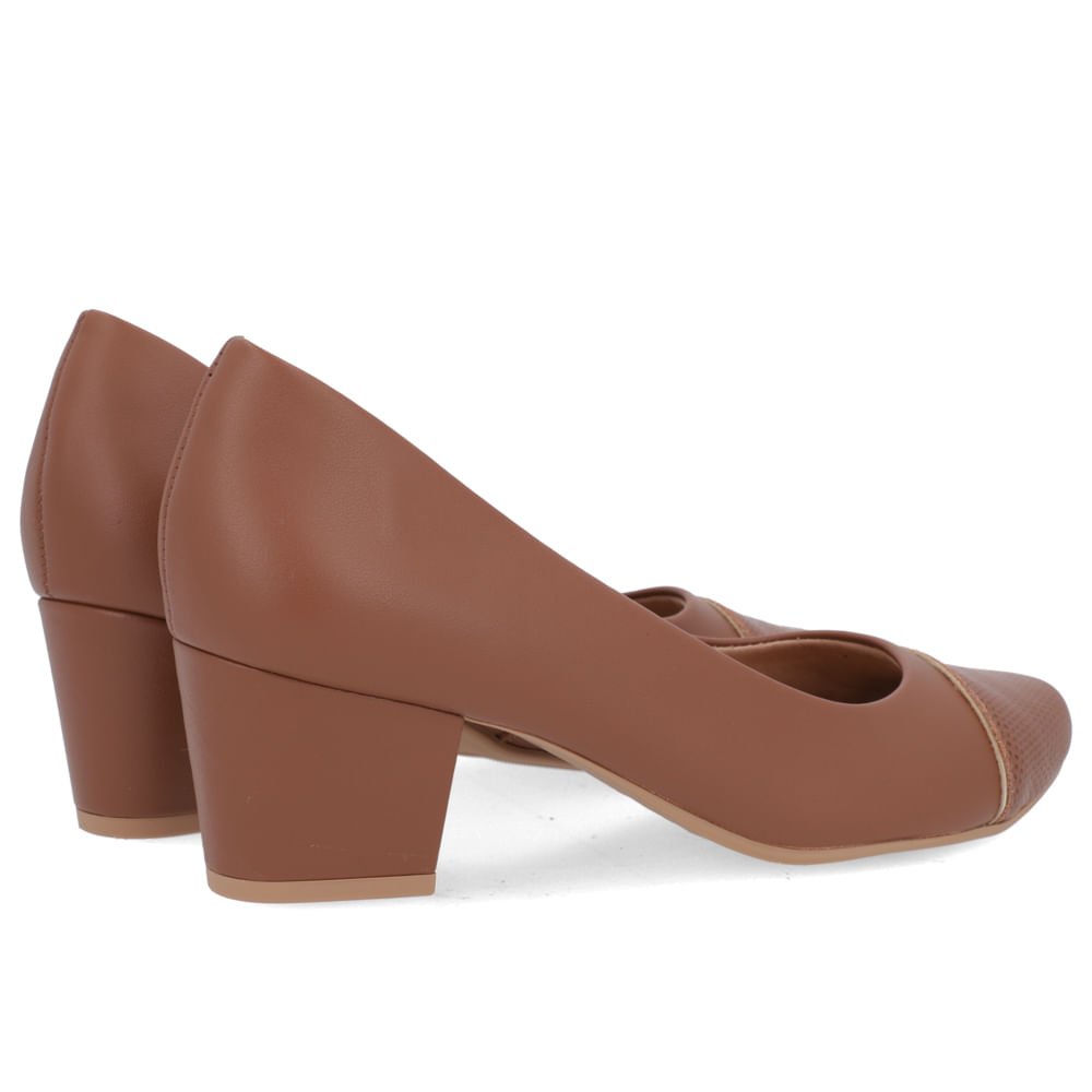 Scarpin Couro Marrom Salto Bloco Bico Textura Marrom 3