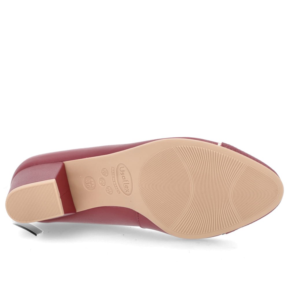 Scarpin Couro Vermelho Salto Bloco Bico Textura Bordô 5