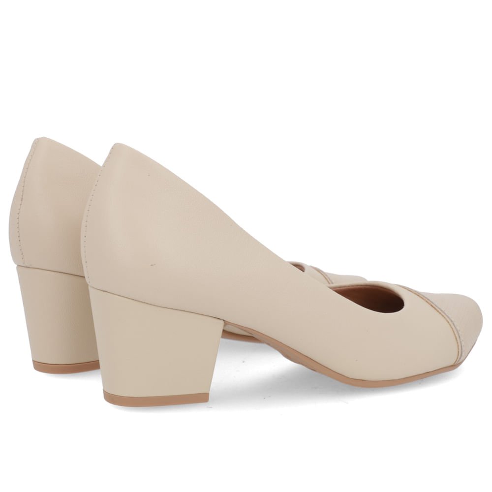 Scarpin Couro Bege Salto Bloco Bico Textura Bege 3