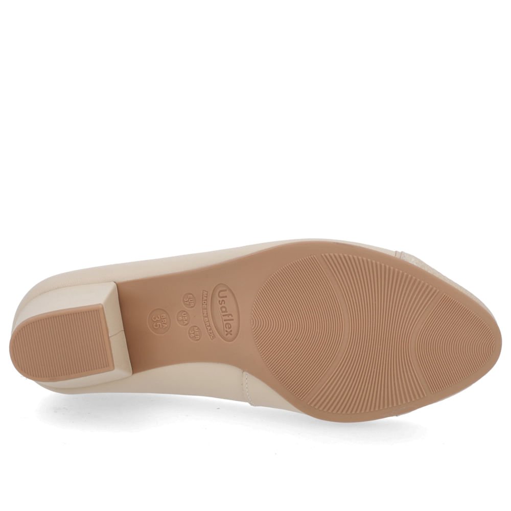 Scarpin Couro Bege Salto Bloco Bico Textura Bege 5