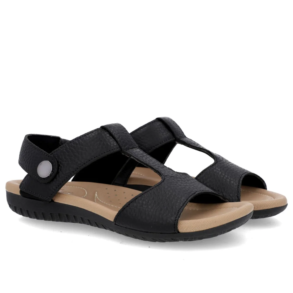 Sandália Baixa Couro Preta Preto 2